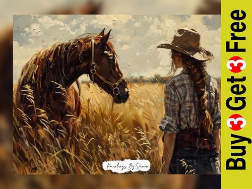 Oil painting woman and - oil, horse