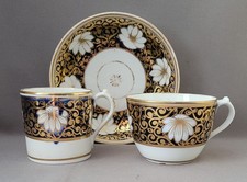 ANTIQUE MILES MASON COBALT BLUE  & WHITE FLOWERS PATTERN 473 TRIO C1805-10