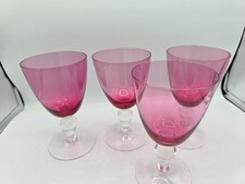Vintage Cranberry Pink Glass Clear Ball Stem Water Wine 8oz Set of 4