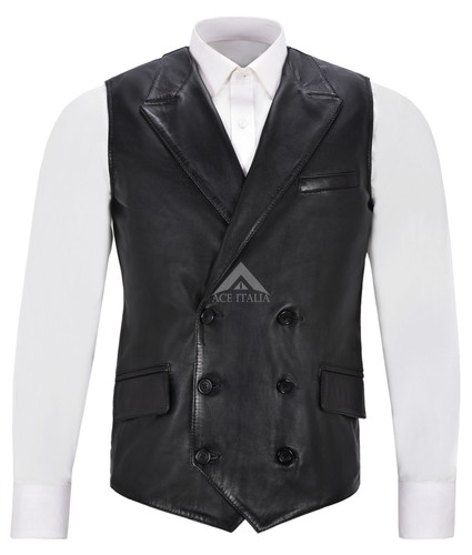 Men real leather - men's, waistcoat