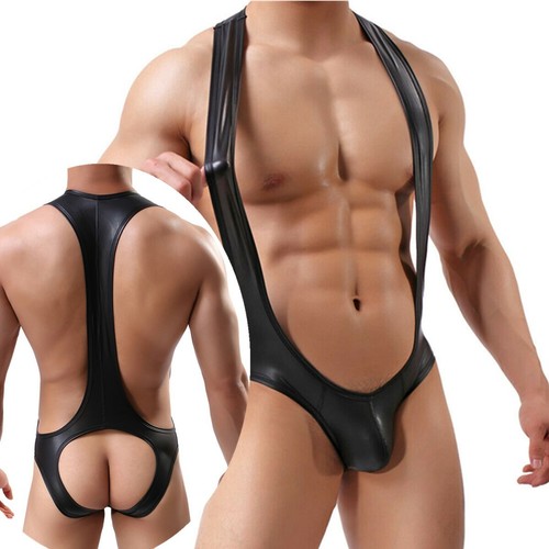 Men wetlook wrestling singlet - wetlook,