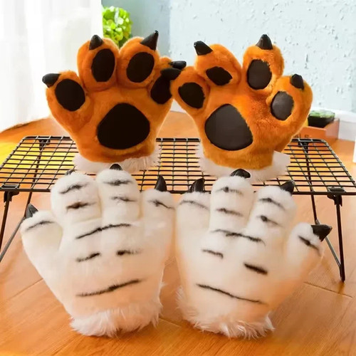 Plush animal paw gloves padded - animal,