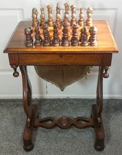 Stunning Antique 19th Century Chess/ Games Table w Chess Pieces