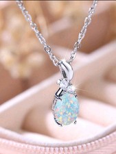 White Fire Opal Stone Necklace