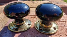 Pair of Gorgeous Victorian Black Ceramic Doorknobs with Brass Base