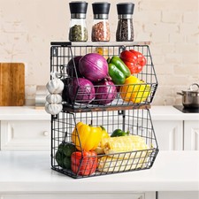 Wood Metal Wire Storage Basket