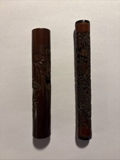 Two Chinese Carved Bamboo Incense Holders. Antique and Vintage