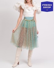 RRP€450 ELISABETTA FRANCHI Tulle Skirt IT40 US4 S Embroidered Made in Italy