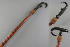 Antique 1896 Swiss Convertible Handle Goat Horn Alpine Walking Stick Montanvert