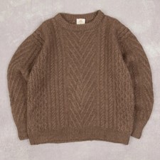Vintage 90s Aran Cable Knitted Jumper S Wool Made in Ireland Women's Brown 