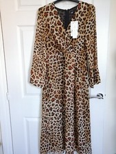 Zara Leopard print midi dress Size M 12 brown 