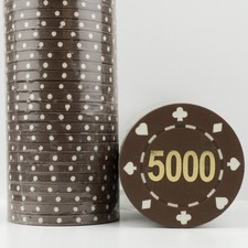 50 x Suited Gold Foil Numbered BROWN 5000, 11.5g ABS Poker Chips - END OF LINE