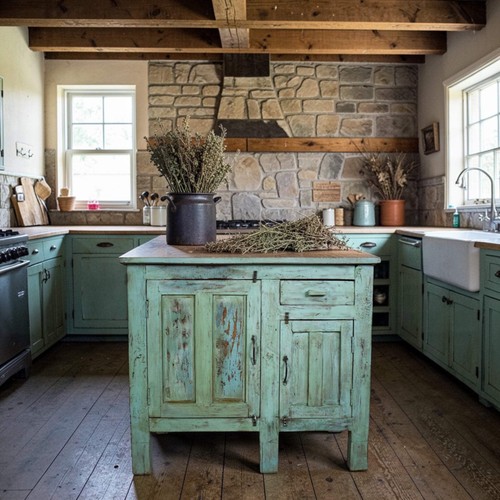 Vintage painted kitchen island - vintage,
