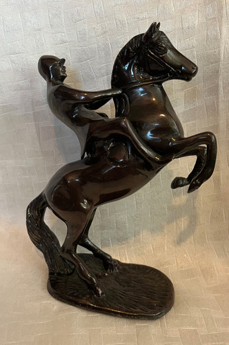 Bronze rearing horse rider - rearing,