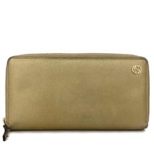 GUCCI Interlocking G Leather Zip Around Long Wallet Gold/9BK0146