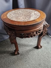 L@@K Antique Chinese Carved Rosewood Plant Stand Side Table Marble Top L@@K