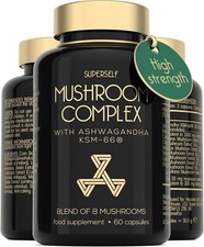 Mushroom Complex Capsules with Ashwagandha KSM-66 Lions Mane Reishi 8 Mushrooms