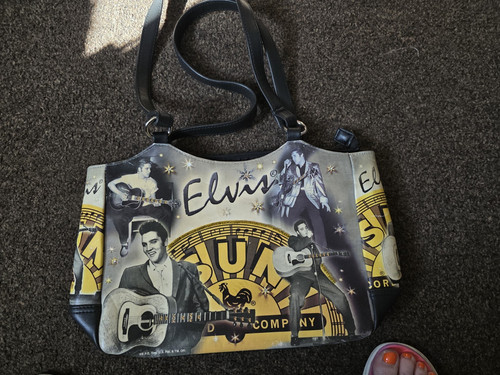 Elvis print handbag black - elvis,