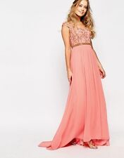 Asos Virgos Lounge Juliana Embellished Bardot Maxi Peach Dress UK 14
