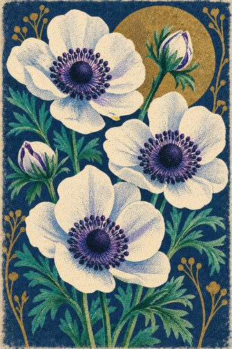 Anemone risograph print - risograph,