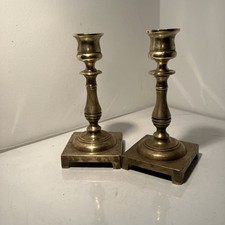 Pair Brass Candlestick Candle Holders Square Base  made in England  6”tall 