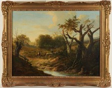 Original Antique Oil Painting | Joseph Thors | 1870 | Signed | Guilt Wood Frame