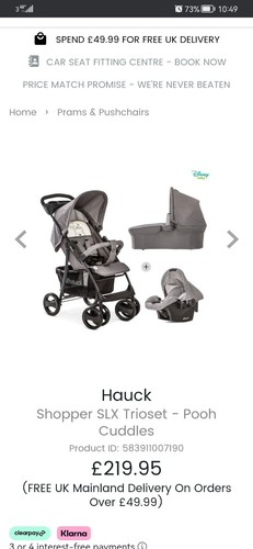 Hauck pram carry cot - cot, shopper