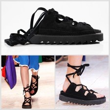 Celine Phoebe Philo 2014 GIlies Leather Suede Sandals Black 37 25.5cm