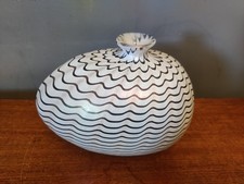 Vintage Kosta Boda Glass Aphrodite Vase Black White Stripes By Bertil Vallien 