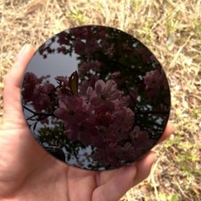 3.3'' Natural Obsidian Mirror Black Crystal Scrying Plate Home Decor with Stand