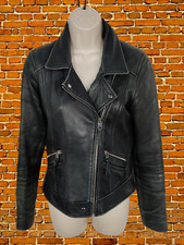 WOMENS ZARA MEDIUM BLACK LEATHER WINTER ZIP UP COTTON LINED CASUAL COAT JACKET