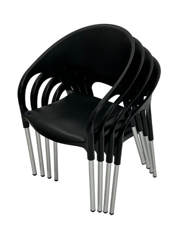 Black plastic stacking chairs
