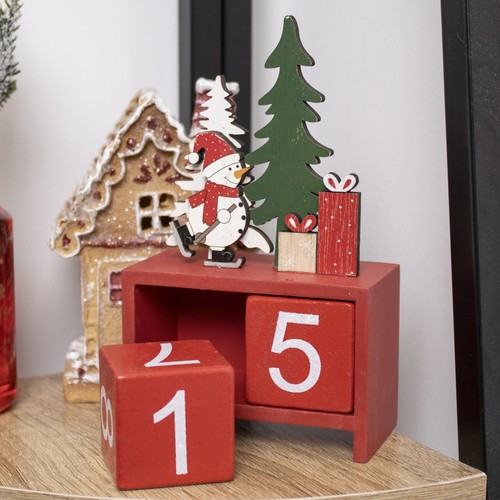 Red snowman block calendar - red,