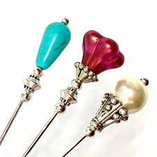 Beautiful  Hat Pins X3 Vintage