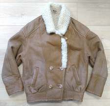 Vintage M Sheepskin Leather Bomber Aviation Flight Style Jacket Coat Tan Brown