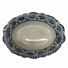 JHW& Sons Blue Maltese Serving Bowl Circa 1890s Hanley England