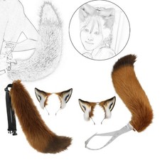 Fox Ears Headband and Tail Set Realistic for Kids Adults Headwear Hair Clasp
