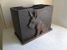 ART DECO LARGE CARVED WOOD SCOTTISH TERRIER MAGAZINE RACK C.1930 RARE