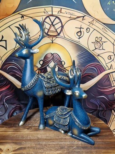 Teal blue silvery gold stag - blue,