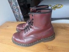 Used Dr Martens Cherry Red Smooth Leather Boots - Size 6 UK
