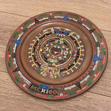 Vintage Mexican Aztec Calendar Hand Painted Brass Decorative Wall Plate - 28cm