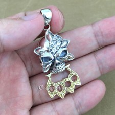 925 Sterling Silver White CZ Skull Knuckle Duster Pendant Charm 9V023B BZ
