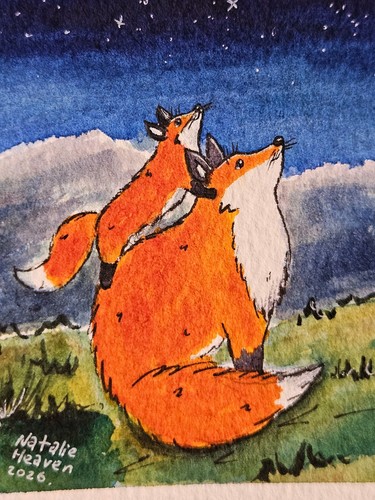 Fox father child - child, moon
