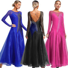 UK Women Modern Waltz Tango Dress Ballroom Shiny V Neck Flamenco Modern Costume