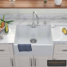 LSC Butler 595 1.0 Bowl White Ceramic Kitchen Sink with Tap Ledge & Chrome Waste