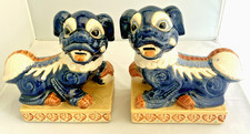 Antique Vintage Two Blue Chinese Foo Dogs