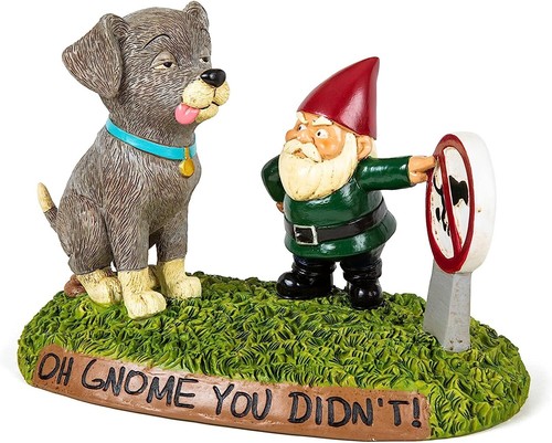 Large garden gnome bad - gnome, dog