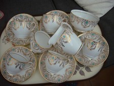 Vintage Clare bone china part tea set gold and blue cups saucers jug bowl