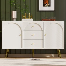 Sideboard Cabinet with Drawers, Cream White Storage Chest for Living Room 140cm