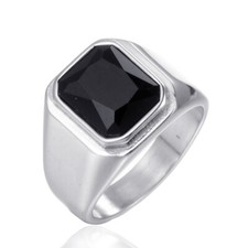 Men Women Square Blue Stone Signet Ring Stainless Steel Statement Wedding Gift